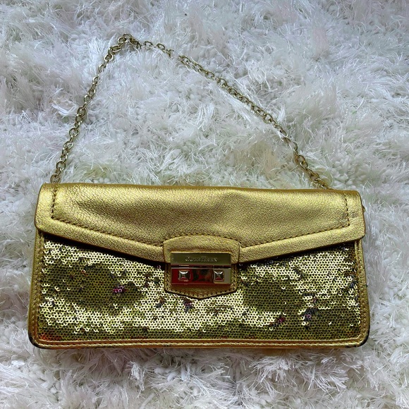 COLE HAAN Minetta Gold and Sequin Baguette Style Bag - Picture 5 of 12